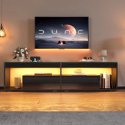 Mobile TV nero lucido con LED, 2 cassetti e piano in vetro temperato