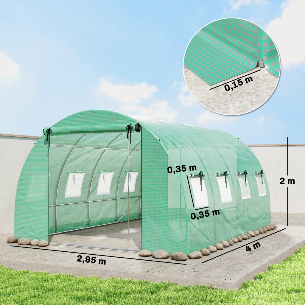 Serra in PVC con telo ¨C zephmum ¨C 4x3x2 m verde 2 porte a zip 8 finestre a rete