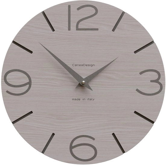 Orologio da Parete Smile, manufatto a mano in Italia, 30 cm, elegante e silenzioso, alta qualità, idea regalo perfetta [Misto quercia e grès grigio].