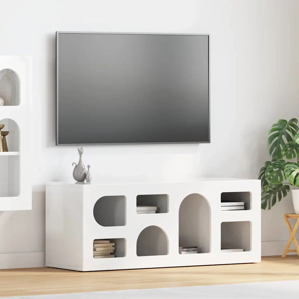Mobile TV Bianco Lucido 100 x 35 x 40 cm Legno multistrato 891268