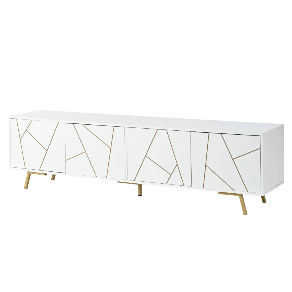Mobile TV Soggiorno ¨C MINIMAL ¨C Bianco/Oro, 4 Ante, 5 Gambe in Metallo, 190x40x51,5 cm