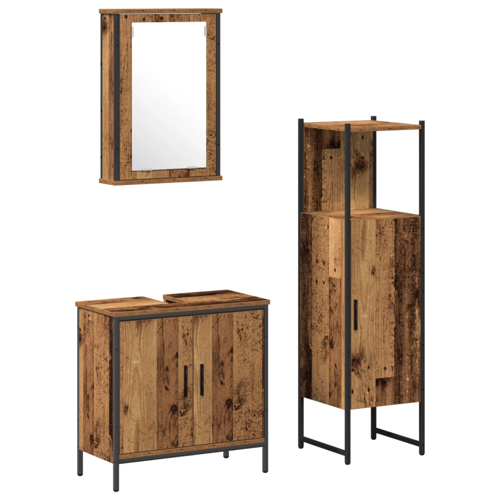 Set di mobili per bagno a 3 pezzi in legno recuperato