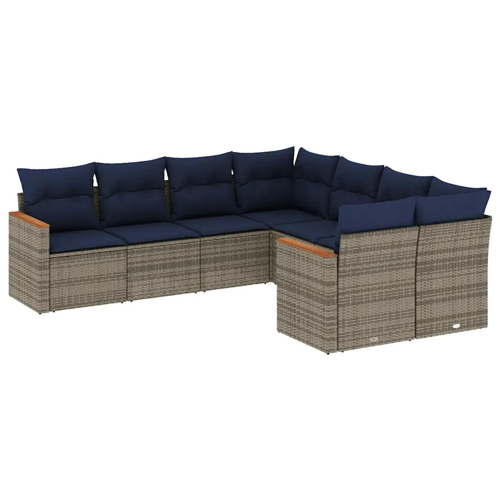 Set Divani da Giardino 8 pz con Cuscini Grigio in Polyrattan 3226558