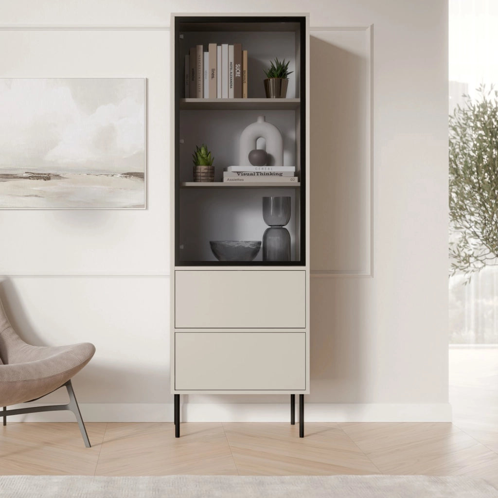 Mobile Espositore Zanica, Vetrina 2 Ripiani, 60x40x185h cm Beige