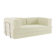 Divano letto futon in velluto a coste e struttura cromata, 3 posti,