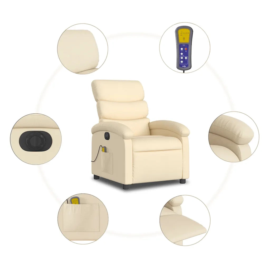 Divano Sedia-Poltrona Reclinabile Massaggiante Elettrica Crema in Tessuto 816862
