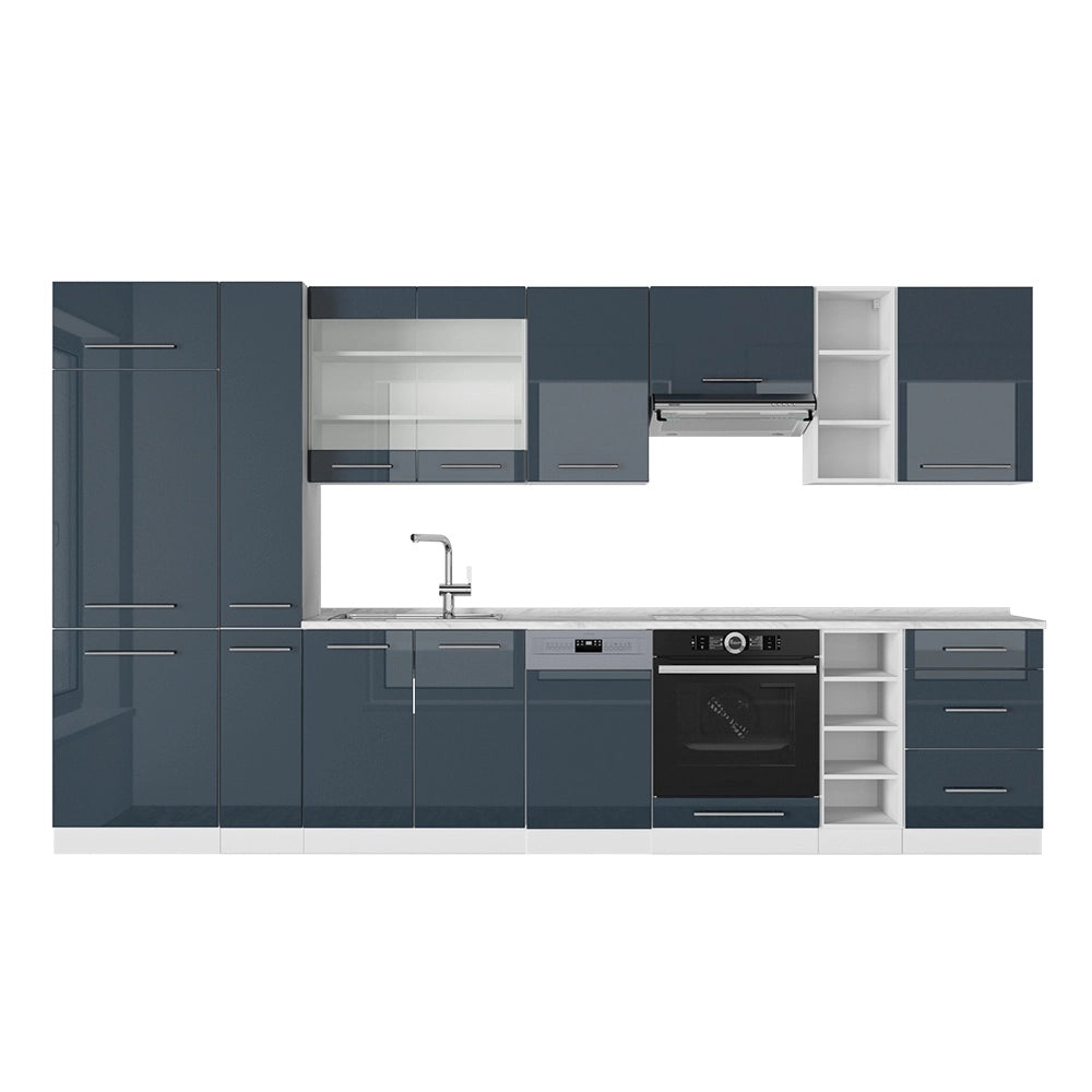 Mobile da cucina Fame-Line Blu scuro lucido/Bianco 355 cm senza piano di lavoro Vicco