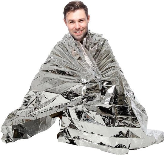 Quattro pezzi di copertura Mylar di emergenza - 160cm x 210cm Argento | Copertura impermeabile e resistente al vento ripiegabile