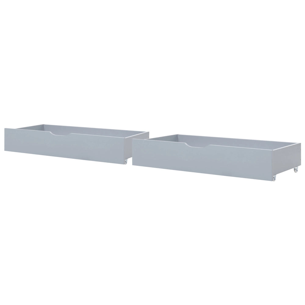Set di 2 cassetti per il letto in legno di pino grigio Scatole sotto il letto con ruote