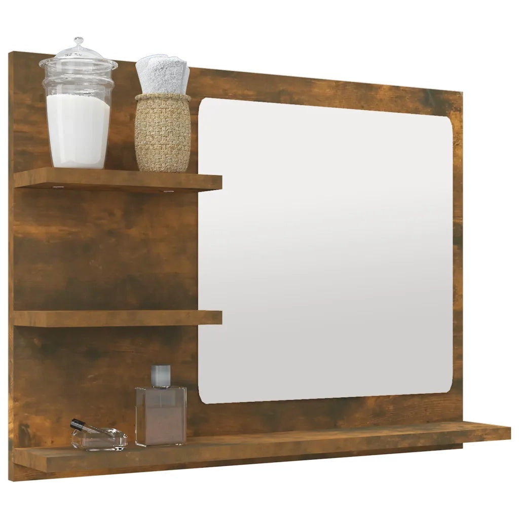 Specchio da bagno-Specchio decorativo Rovere Fumo 60x10,5x45cm in Legno Multistrato