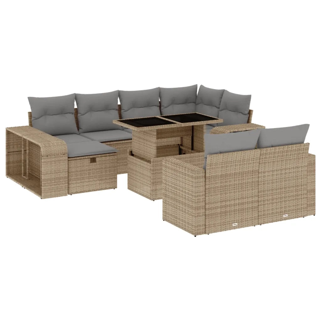 vidaXL Set Divani da Giardino 11 pz con Cuscini Beige in Polyrattan