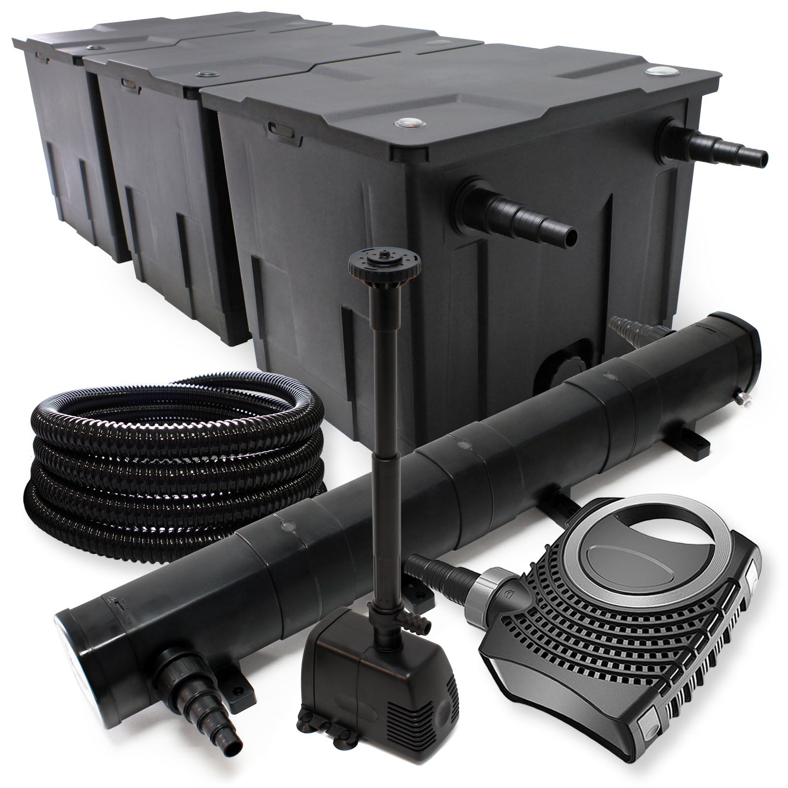 Set filtrante Filtro bio per laghetto 90000l con Chiarificatore UV 72W, Pompa 80W, Tubo e Fontana