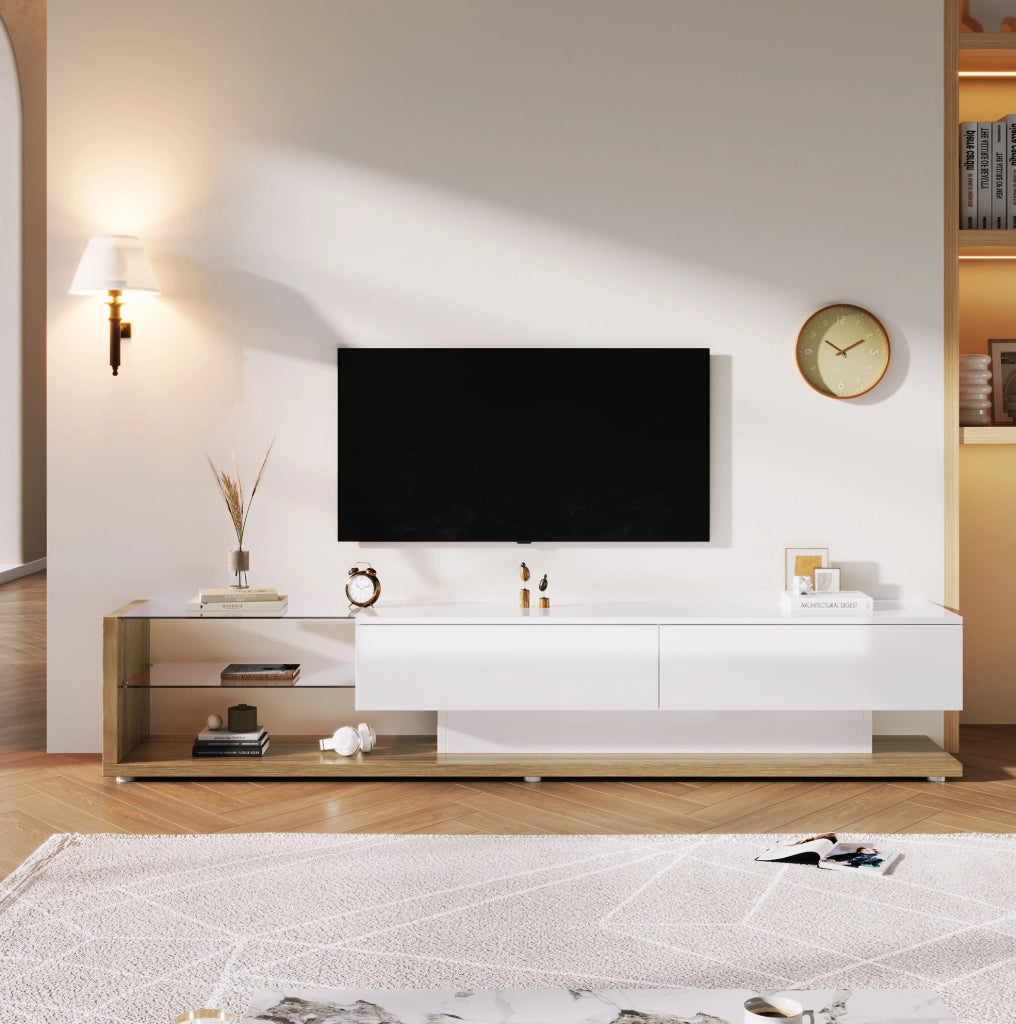 Mobile TV 170x36x38 cm; 2 cassetti e LED controllabile via app; truciolare bianco