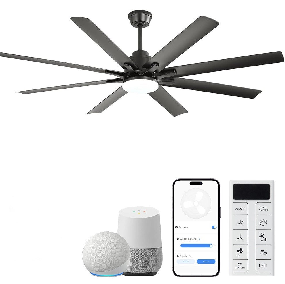 Ventilatore da soffitto reversibile 168 cm con 8 velocità; timer e telecomando; nero