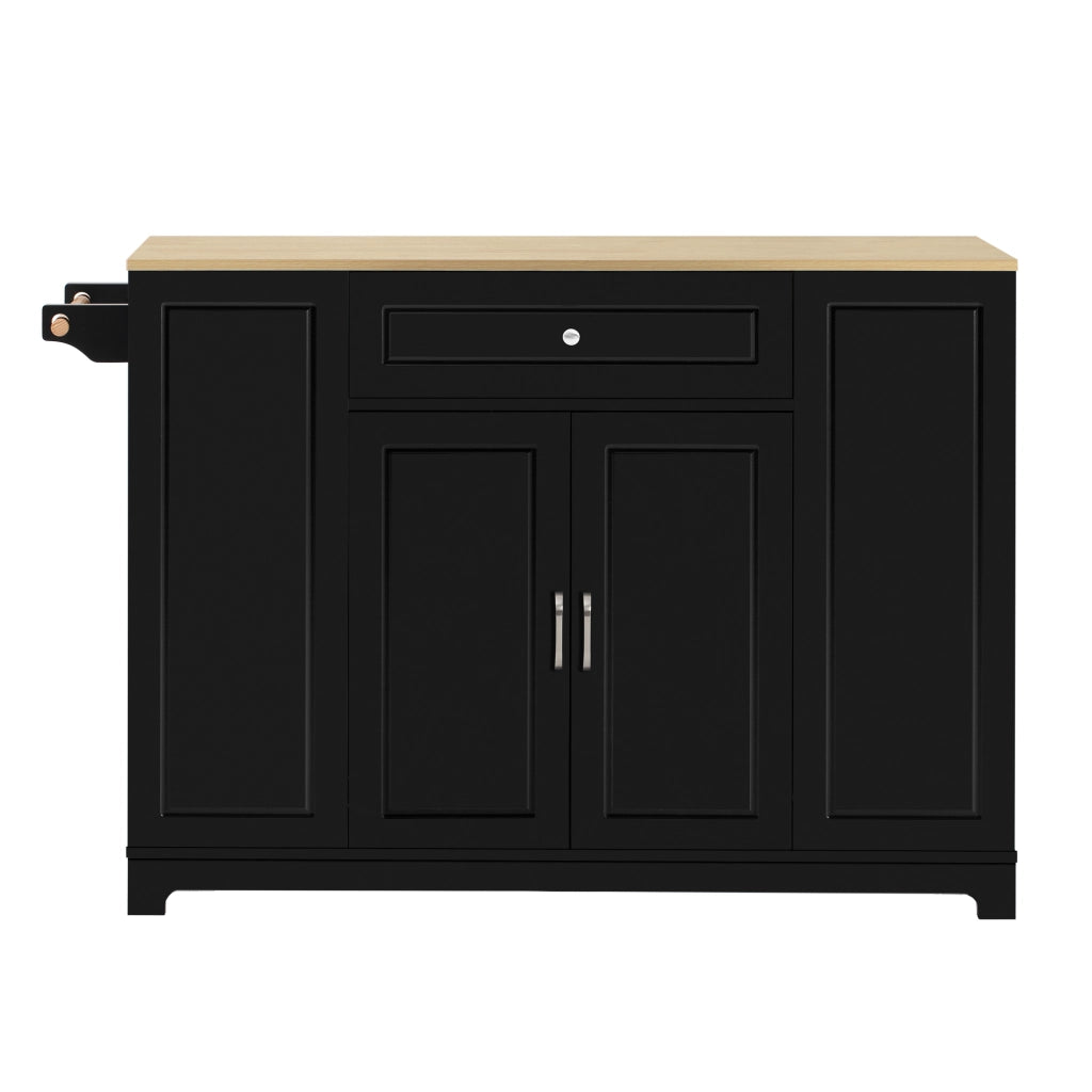Isola Cucina Mobile con Rotelle e Piano Allungabile ¨C MINIMAL ¨C Nero, Cassetti, Portarifiuti