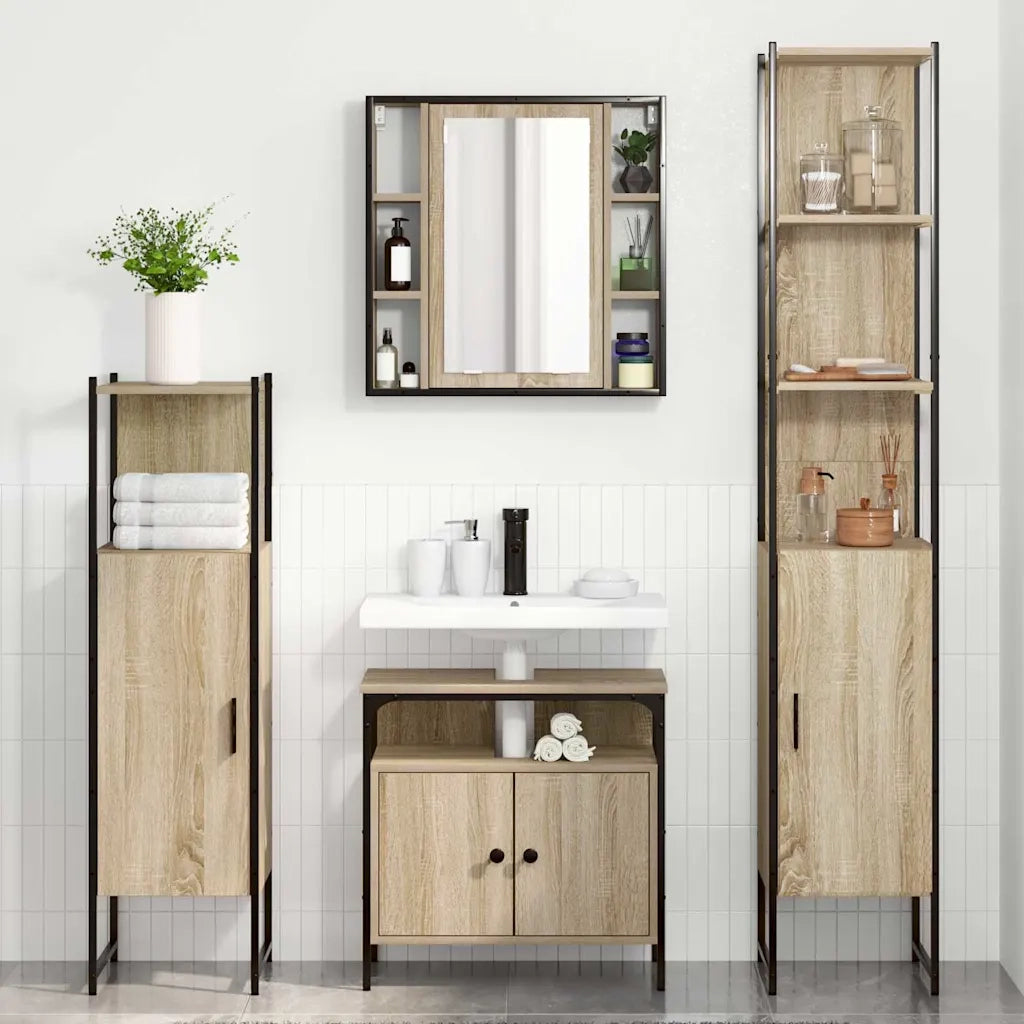 Set di mobili per il bagno con lo scaffale 4 pcs Rovere Sonoma
