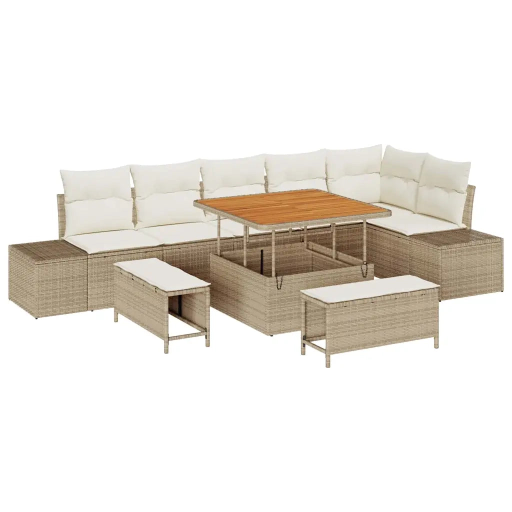 Set Divano da Giardino con cuscino 9 pcs Beige polyrattan 3362796
