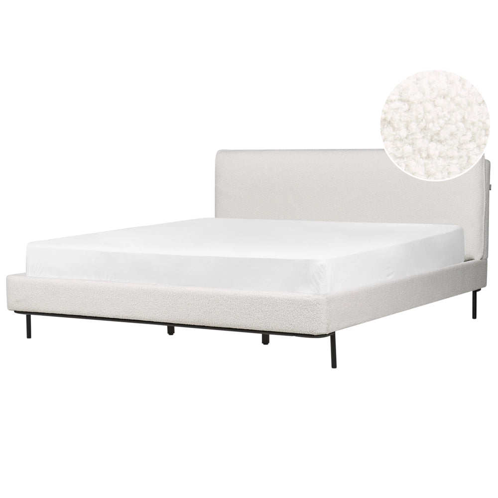 Letto a doghe Bianco Bouclè Imbottito 180 x 200 cm EU Matrimoniale Design Moderno