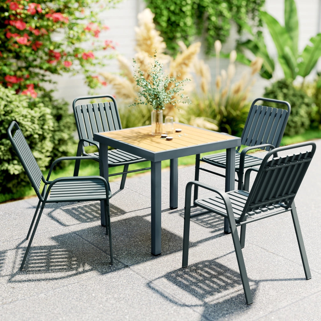 Sedia da giardino impilabile con schienale alto e braccioli ¨C zephmum ¨C grigio 56x66x91 cm