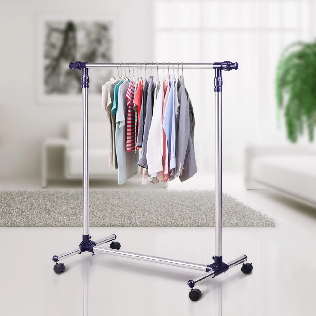 Appendiabiti a rotelle con stendibiancheria estraibile ¨C zephmum ¨C acciaio inox 86x45x95 cm