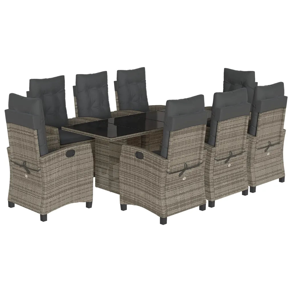 Set da Pranzo da Giardino 9 pz con Cuscini in Polyrattan Grigio 3212691