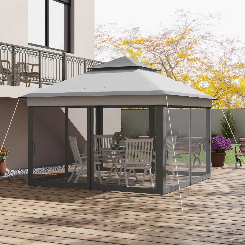 Gazebo da Giardino 326x326x272 cm Altezza Regolabile e Zanzariere Grigio Chiaro e Scuro