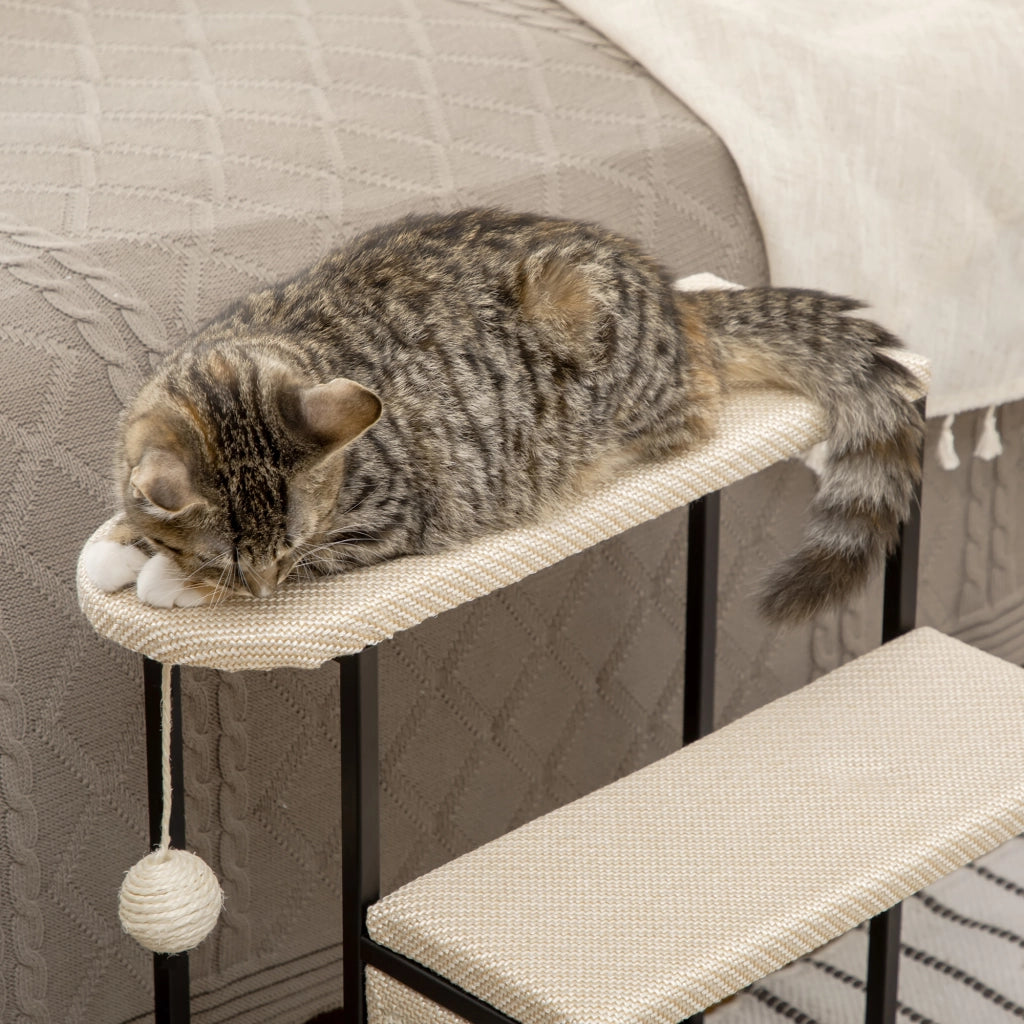 Scala per Animali Domestici 3 Gradini ¨C Xylo ¨C Tiragraffi Crema e Nero 47x45x47 cm
