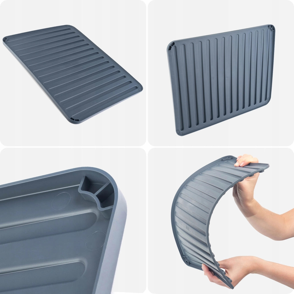 Tappetino scolapiatti in silicone KADAX, colore grigio scuro.
