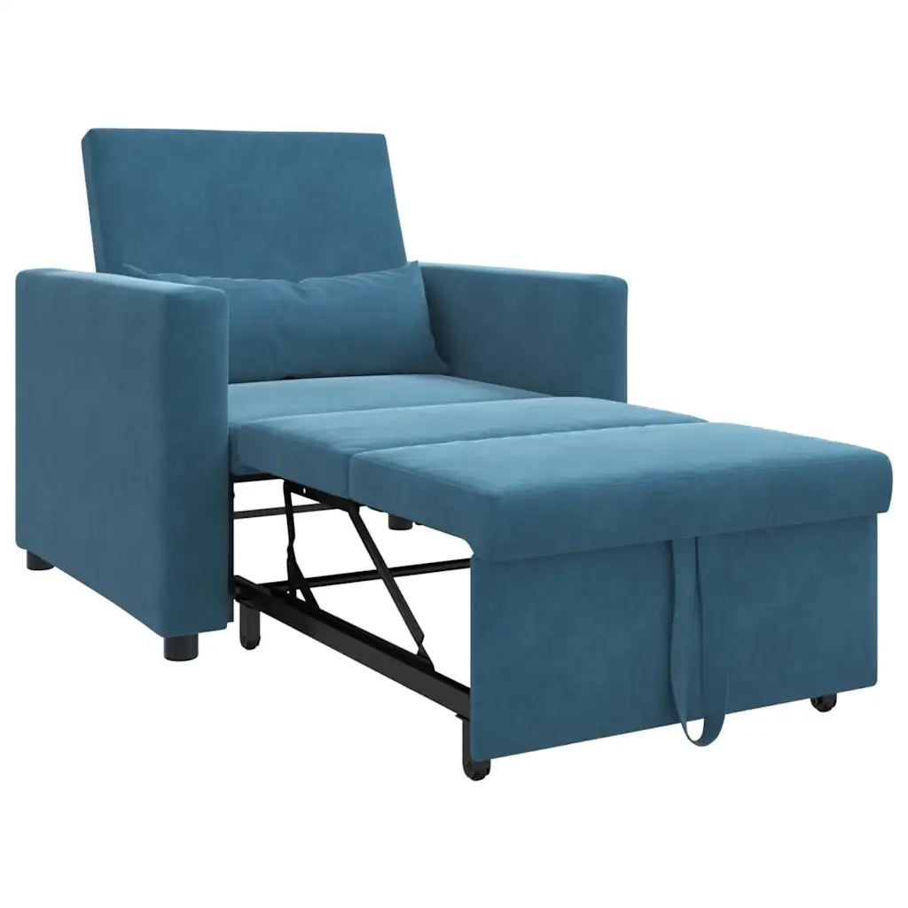 Divano letto | Sof¨¤ letto | Letto singolo estraibile singolo con ruote Blu Velluto