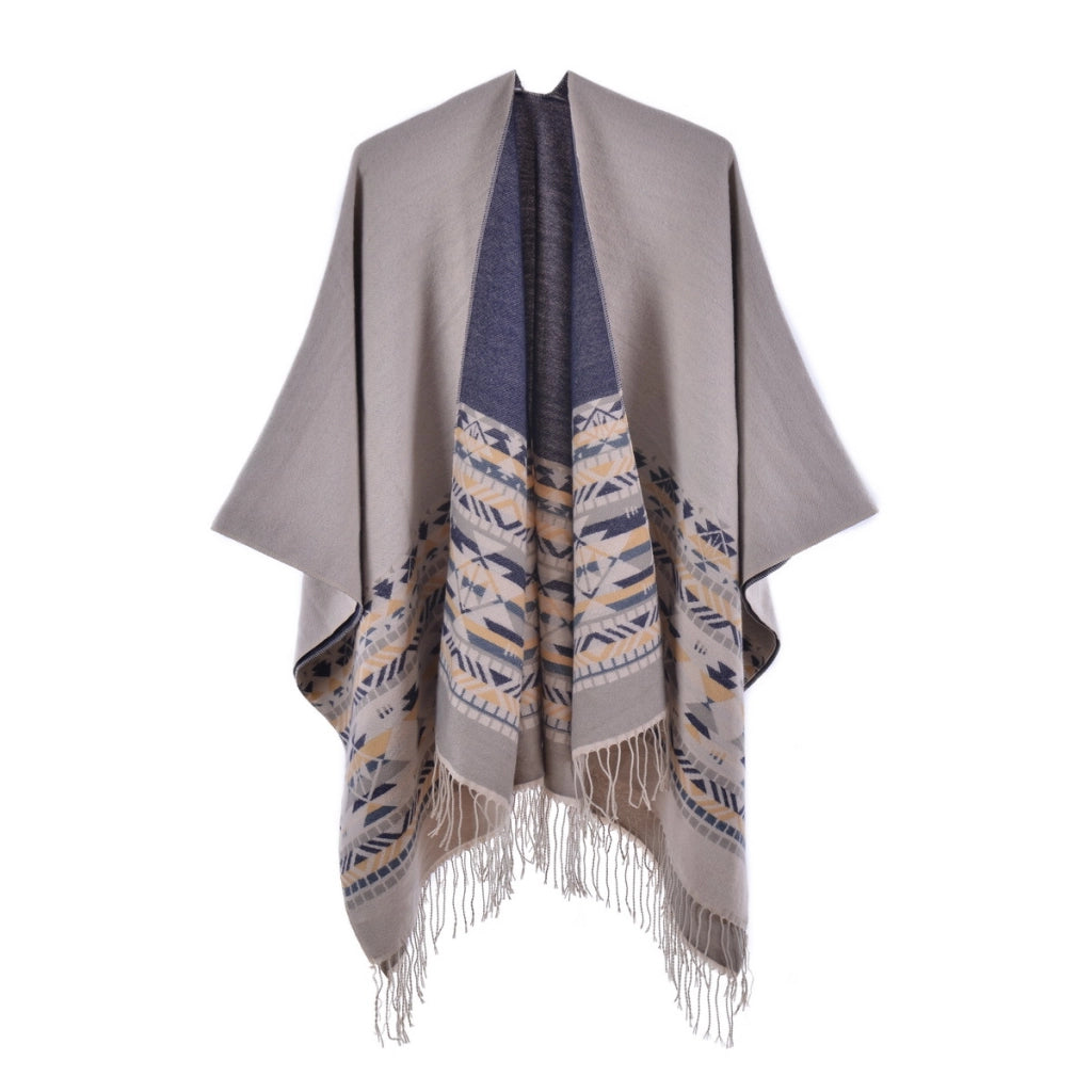 Nuovo scialle da donna in cashmere con spacco e nappe boh¨¦mien.