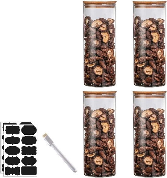 Set di contenitori in vetro per la conservazione con coperchio in bambù - Contenitori per spezie, fagioli, zucchero a velo e spaghetti - 10 * 25 CM 1800 ML Contenitori per la conservazione