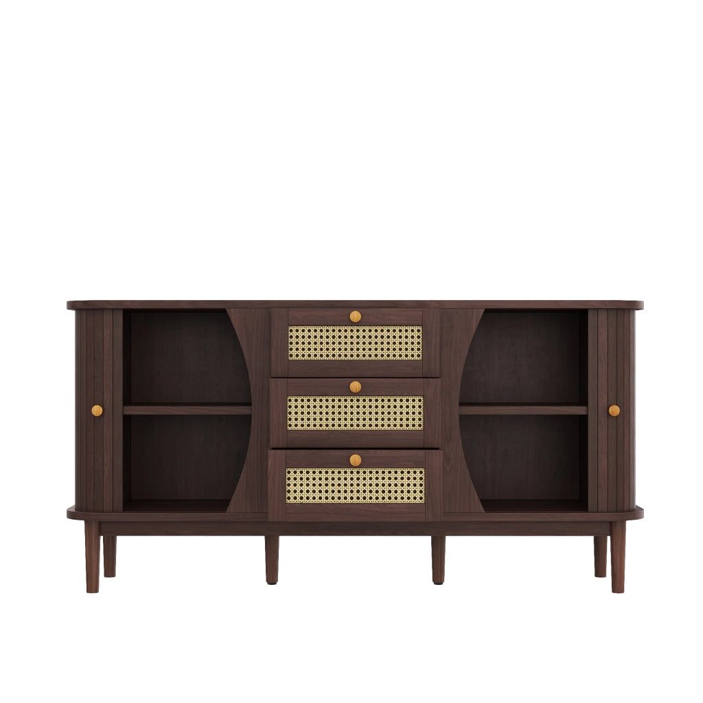 Credenza con Ante Scorrevoli e Ripiani Regolabili in Rattan ¨C MINIMAL ¨C Design Naturale