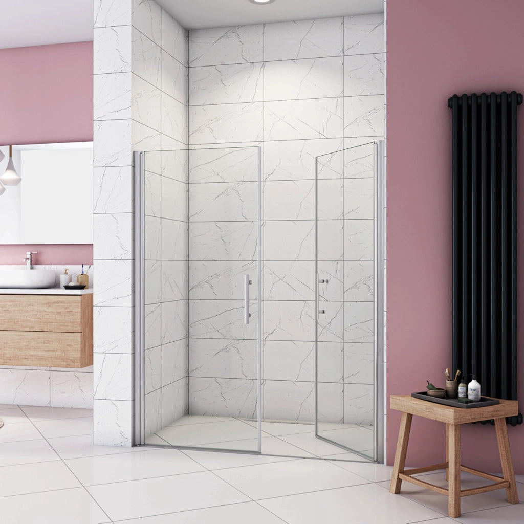 Box Doccia per Nicchia 195 cm Doppia Porta Battente Saloon Vetro Temperato 6 mm Anticalcare Larga 140 cm (70+76: 1378-1418 mm)
