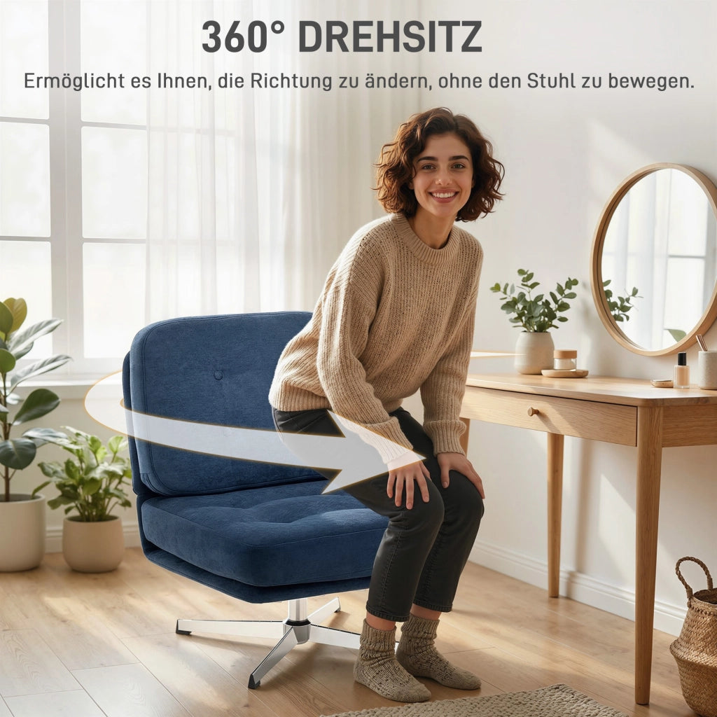 Poltrona girevole in tessuto chenille ¨C Xylo ¨C blu scuro con cuscino