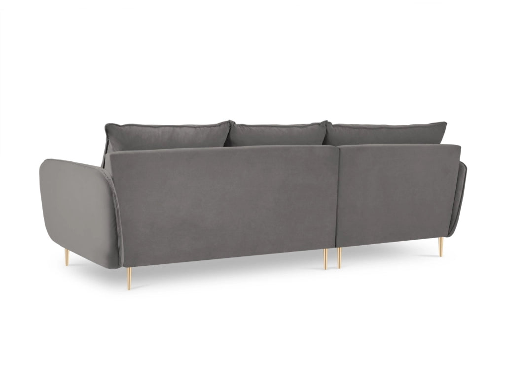 Cosmopolitan Design - Divano angolare sinistro "Vienna" 5 posti in velluto grigio chiaro 