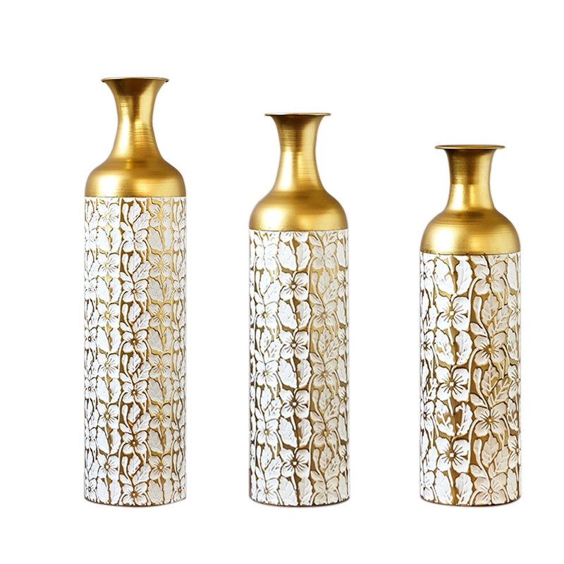 Fioriera a più livelli in metallo set da 3 con motivo floreale oro e bianco per soggiorno ingresso e ufficio
