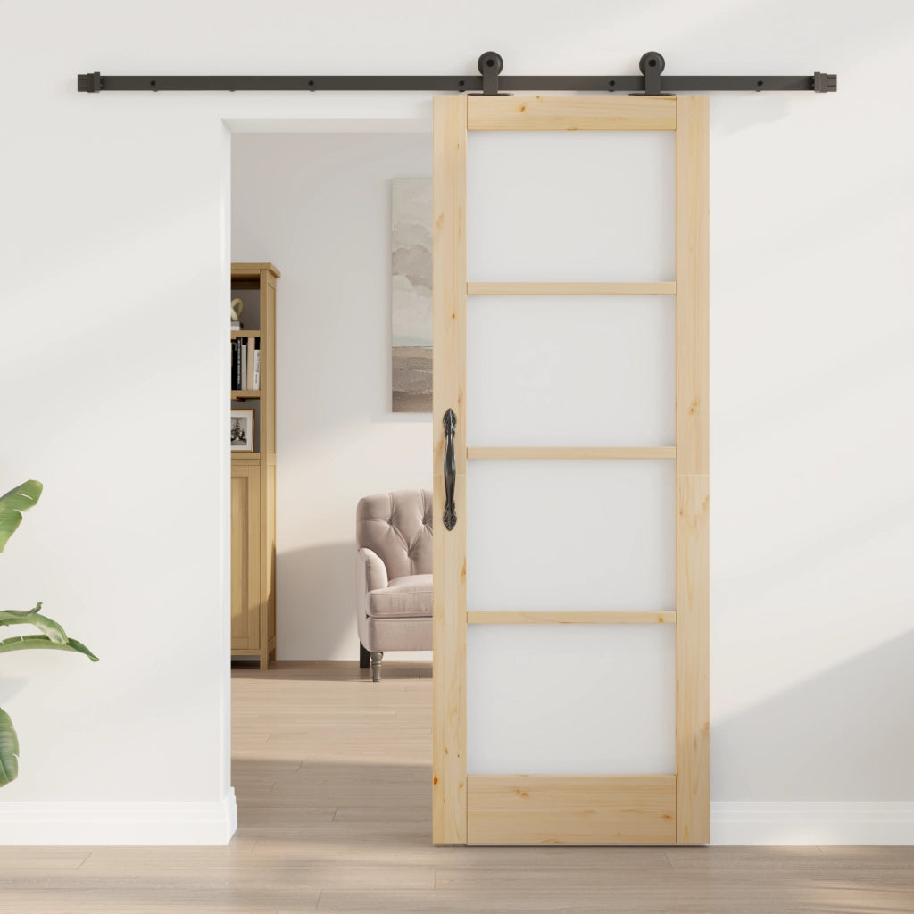 Porta Scorrevole con Set di Ferramenta 'ORKDAL'Legno Solido & Vetro