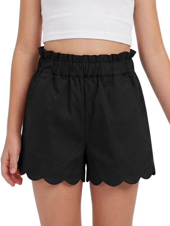 Shorts per donna - Alta cintura elastica - Cotone/Elastan - Ruches - Borse pratiche - Leggero e respirabile - Pantalone corto