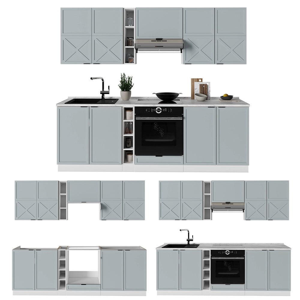 Cucina componibile Fame-Line Blu-grigio chiaro/Bianco 235 cm, PL Antracite Vicco