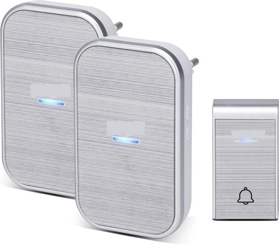 Deurbel Draadloos con 2 Ricevitori, Volume con 36 Suoni, Display a LED, 1 Pulsante di Trasmissione e 2 Ricevitori, Argento-AC
