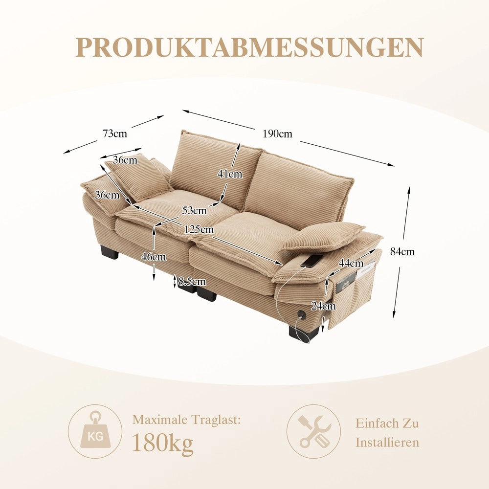 Divano Modulare 2 Posti con Braccioli ¨C Xylo ¨C Tessuto, Beige/Khaki