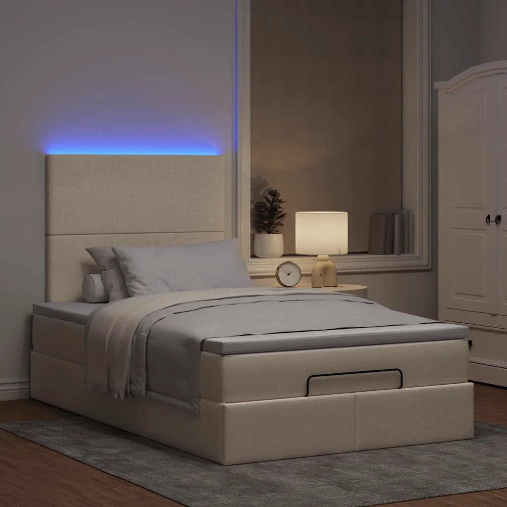 Struttura Letto Pouf con Materasso Crema 120x200 cm in Tessuto 3313918