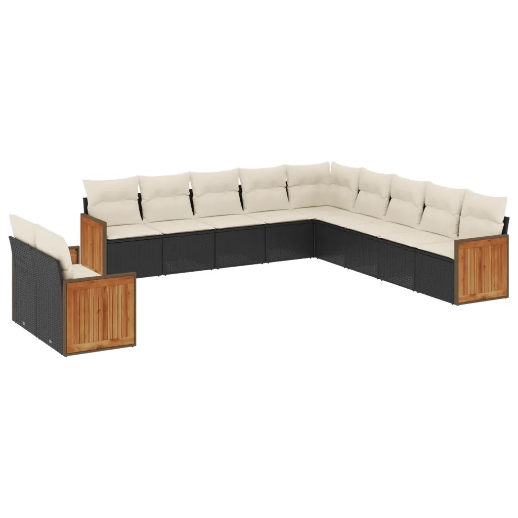 Set Divani da Giardino 11 pz con Cuscini in Polyrattan Nero 3227806