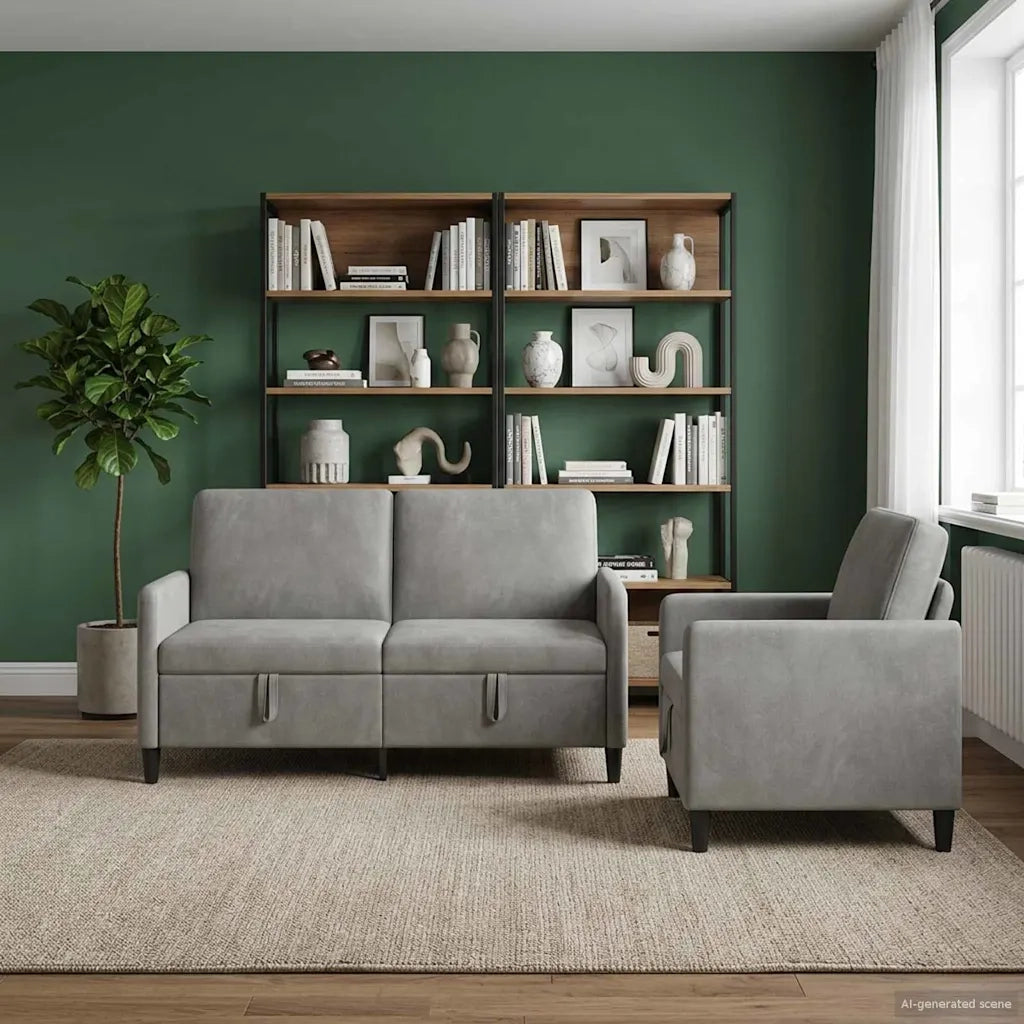 Set di Divani con Storage 2 pz Grigio Chiaro Poliestere 3429190