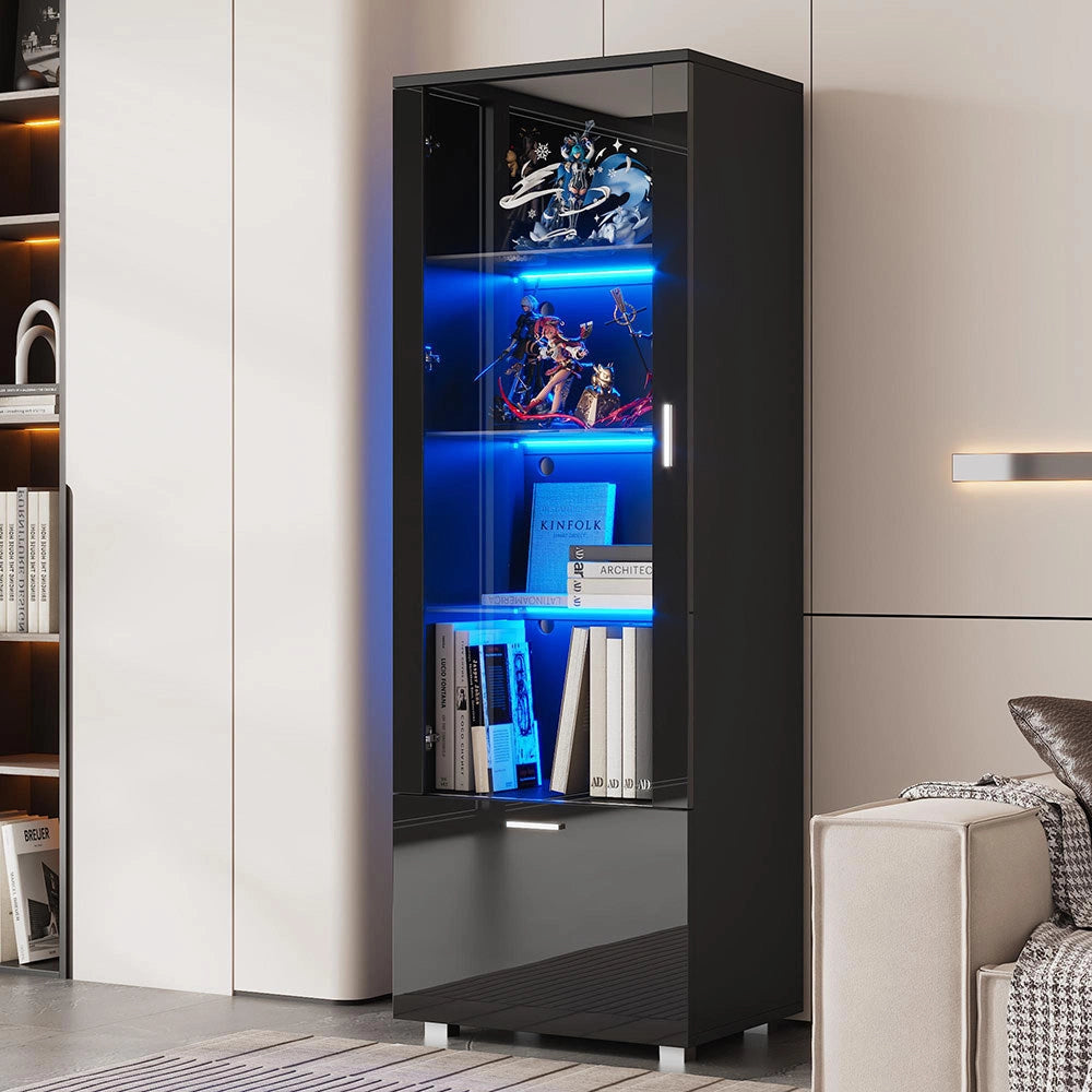 Vetrina collezionismo illuminata LED - Xylo - Porte nere lucide (3 ripiani)