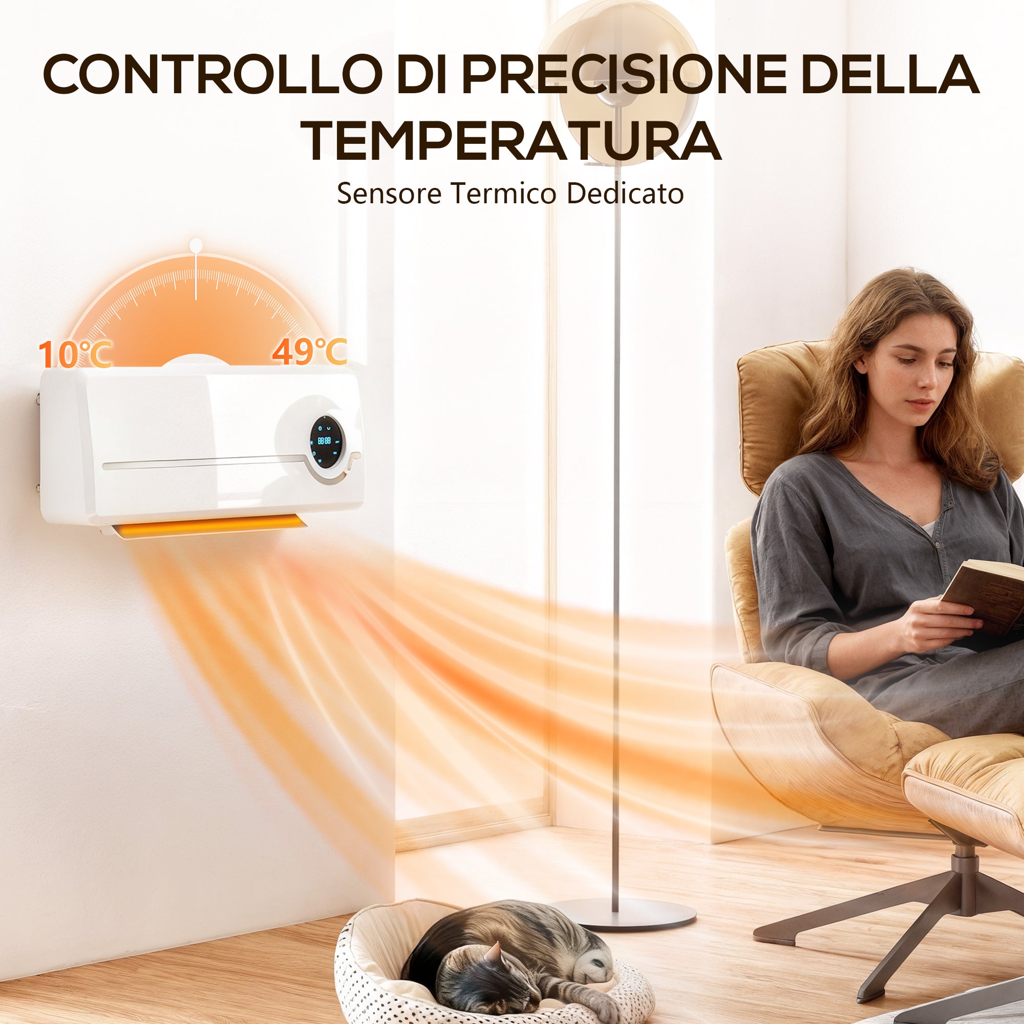 Stufa Elettrica Ceramica 2000W a Parete con 3 Modalità Riscaldamento Regolabile Timer e Telecomando Bianco