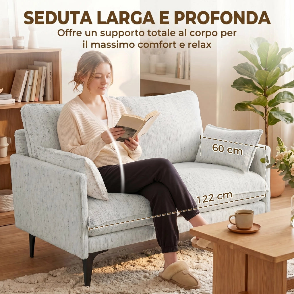 Divano 2 Posti in Tessuto ¨C zephmum ¨C Bianco 131x78x83 cm