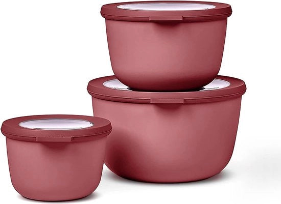 Set di contenitori a forma rotonda 3 pezzi - scatole di stockaggio con coperchio - adatti come contenitore di conservazione, frigorifero, congelatore e servizio per microonde - 500 ml, 1000 ml & 2000 ml