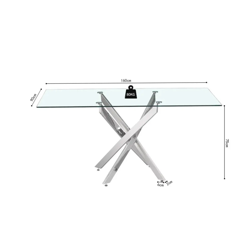 Tavolo da pranzo CRISTELIA – 160x90 cm – Piano in vetro – Gambe in metallo cromato – Design elegante e luminoso