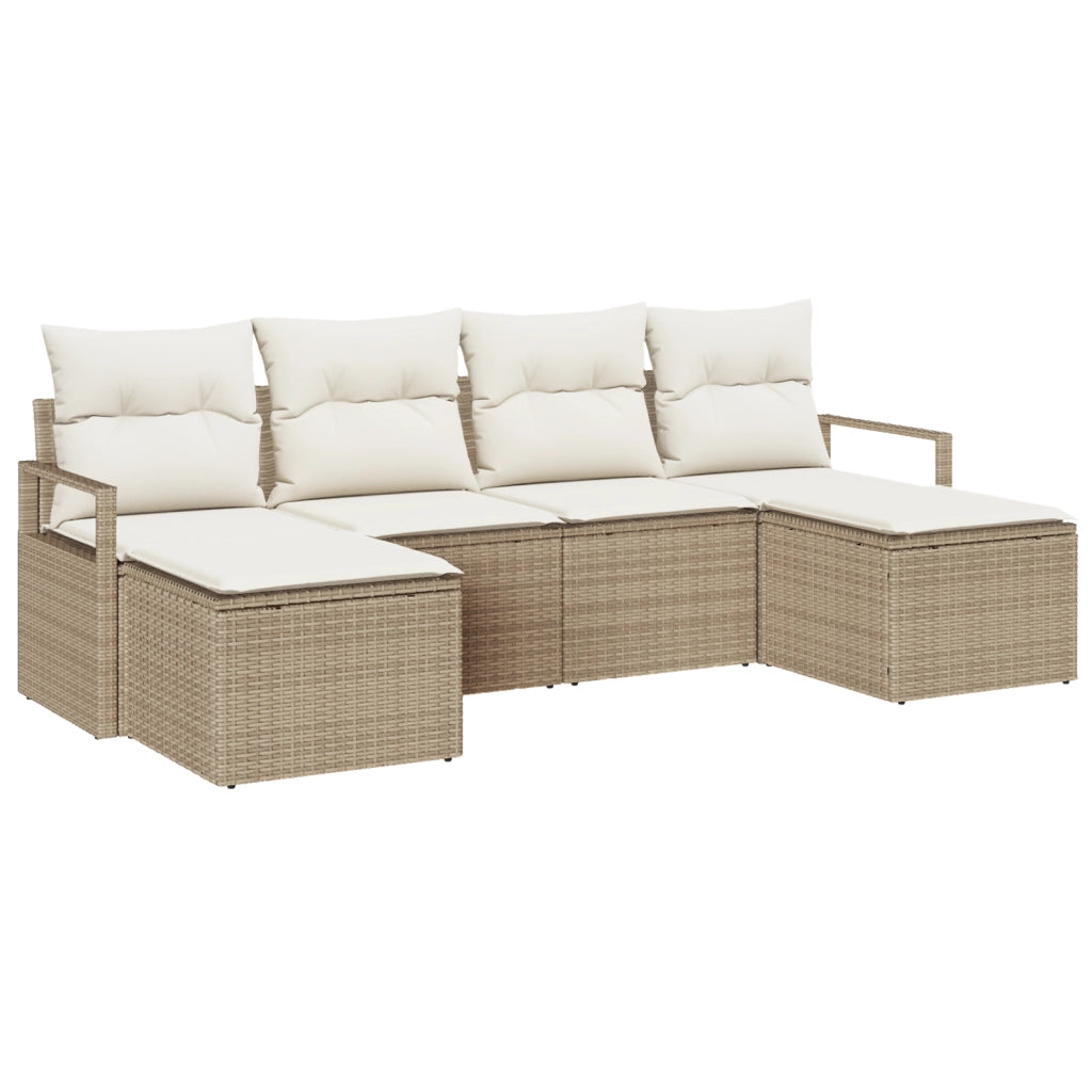 Set di divano da giardino  6 pezzi con cuscini Beige Rattan Poliestere